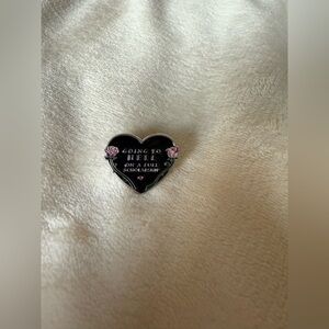 Black Heart Enamel Pin with Pink Rose Accents - Novelty Jewelry